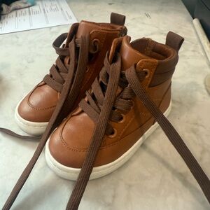 Cat & Jack Brown High-Top Sneakers. Size 6T. Worn 2 times.